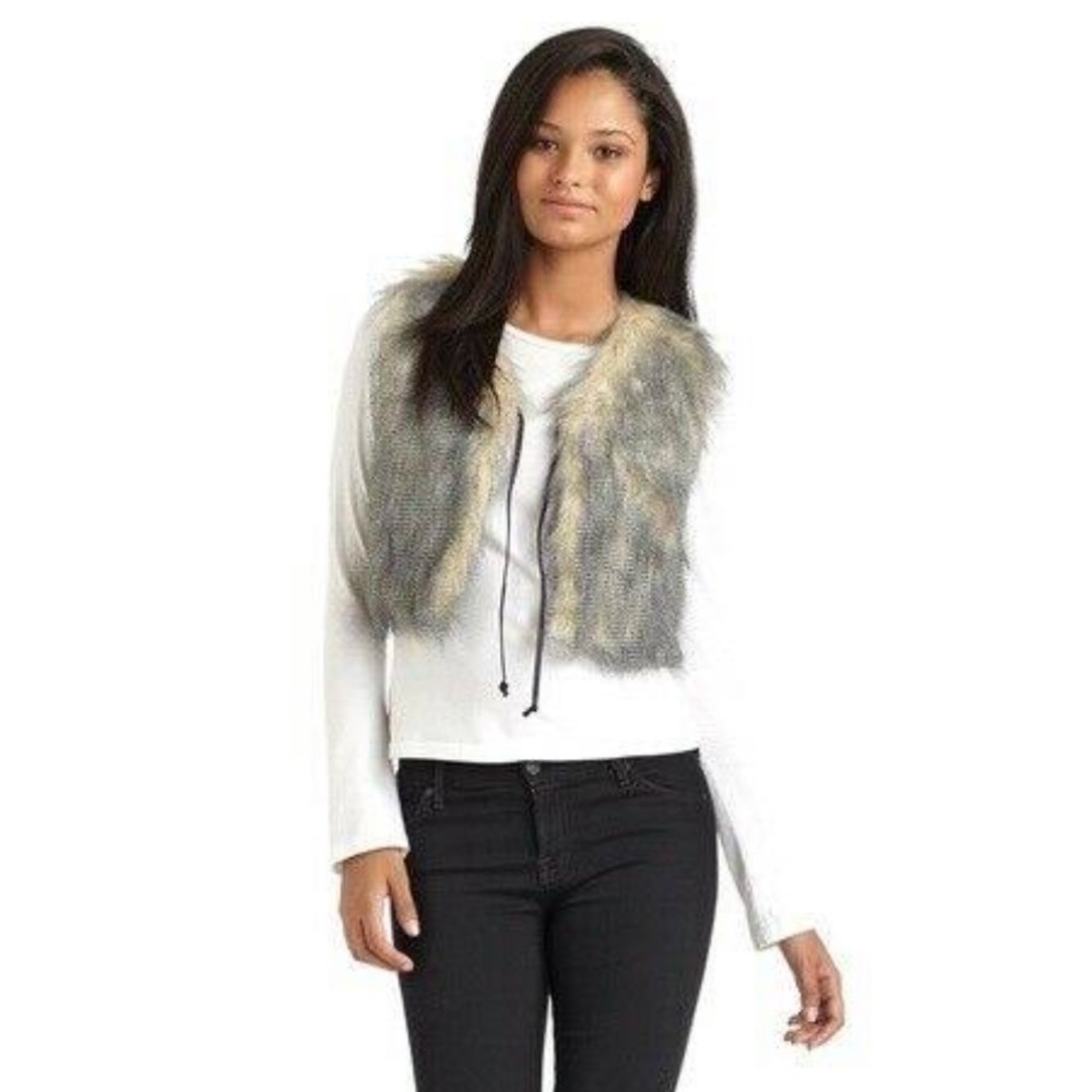 W118 by Walter Baker Cropped Faux Fur Vest with Tie NWOT